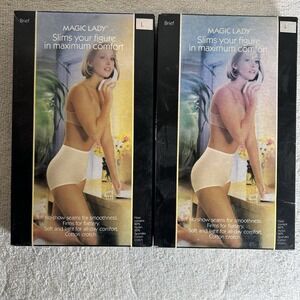 2 Pair Vintage Exquisite Form "Magic Lady" sport brief / panty girdle sz L NEW